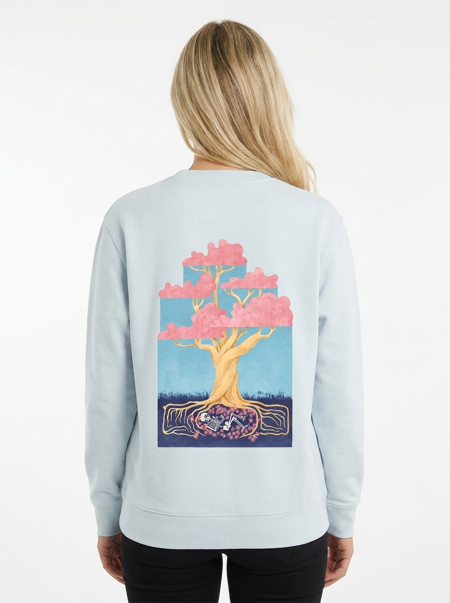 Tree of Life Unisex-Sweatshirt in Eisblau, Rückansicht