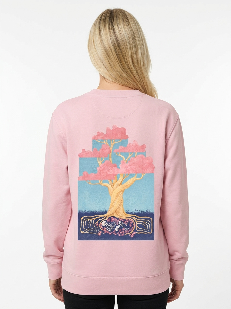 Tree of Life Unisex-Sweatshirt in Baumwollrosa, Rückansicht