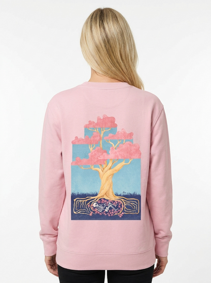 Tree of Life Unisex-Sweatshirt in Baumwollrosa, Rückansicht