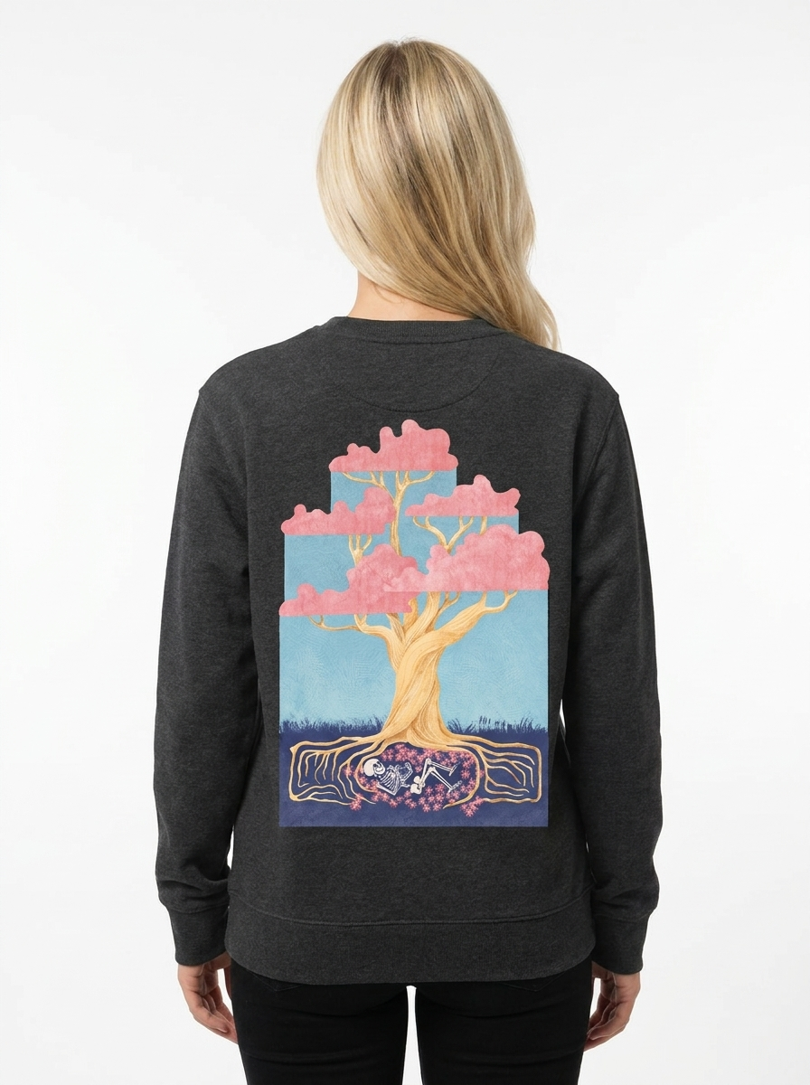Tree of Life Unisex-Sweatshirt in Dunkelgrau meliert, Rückansicht